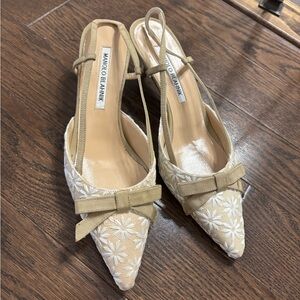 Manolo Blahnik Cream Floral Slingback Heels